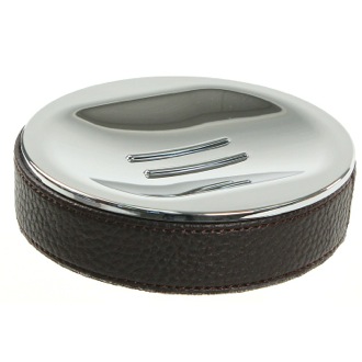 Soap Dish Round Soap Dish Made From Faux Leather In Wenge Finish Gedy AC11-19